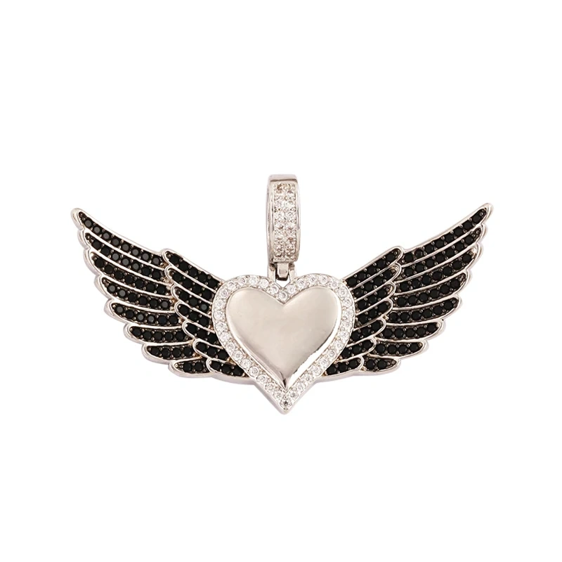 Classics Love Heart Zircon Focal Charm Pendant,Creative Angel Wings 18K Real Gold Plated Jewelry Findings Accessories Supply L27