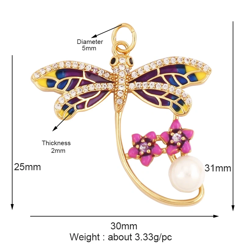 Dainty Butterfly Dragonfly Bird Bee Charm Pendant,Trendy Oil Dropped 18K Gold Inlaid Zircon Animal Jewelry Necklace Supplies L35