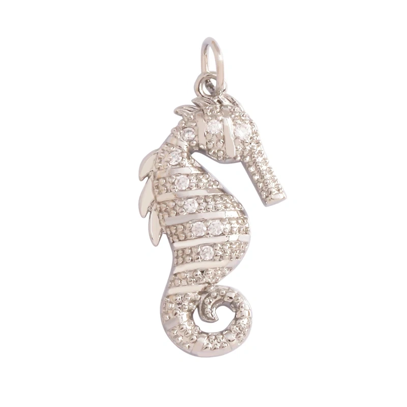 Blue Ocean Shell Jellyfish Conch Dolphin Sea Horse Fish Bone Shrimp Charm Pendant,Gold Plated Zircon Jewelry Findings Supply K58