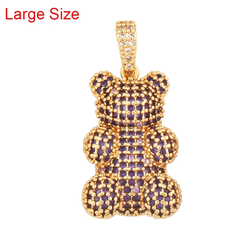 Luxury Fine Inlaid Rainbow Cubic Zironia Charm Pendant,Cute Bear Jewelry Necklace Bracelet Making Wholesale Supplies M85