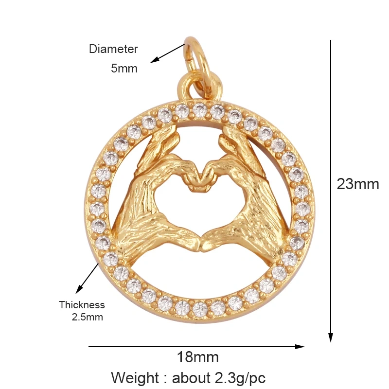 Dandelion Earth Star Heart Hand Cubic Zirconia CZ Paved Charm, 18K Real Gold Plated Colour , Craft Jewelry Supplies L87