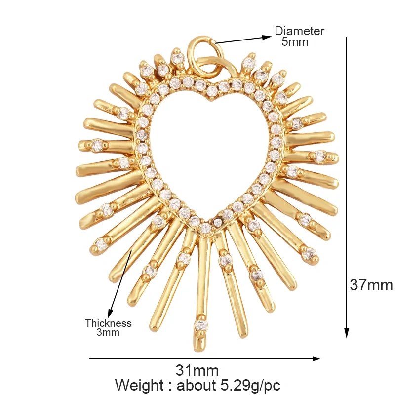 Classics Love Heart Cubic Zirconia Charm Pendant,Fashion Heart Shape Hollow 18K Gold Plated Colourful Craft Jewelry Supply L38