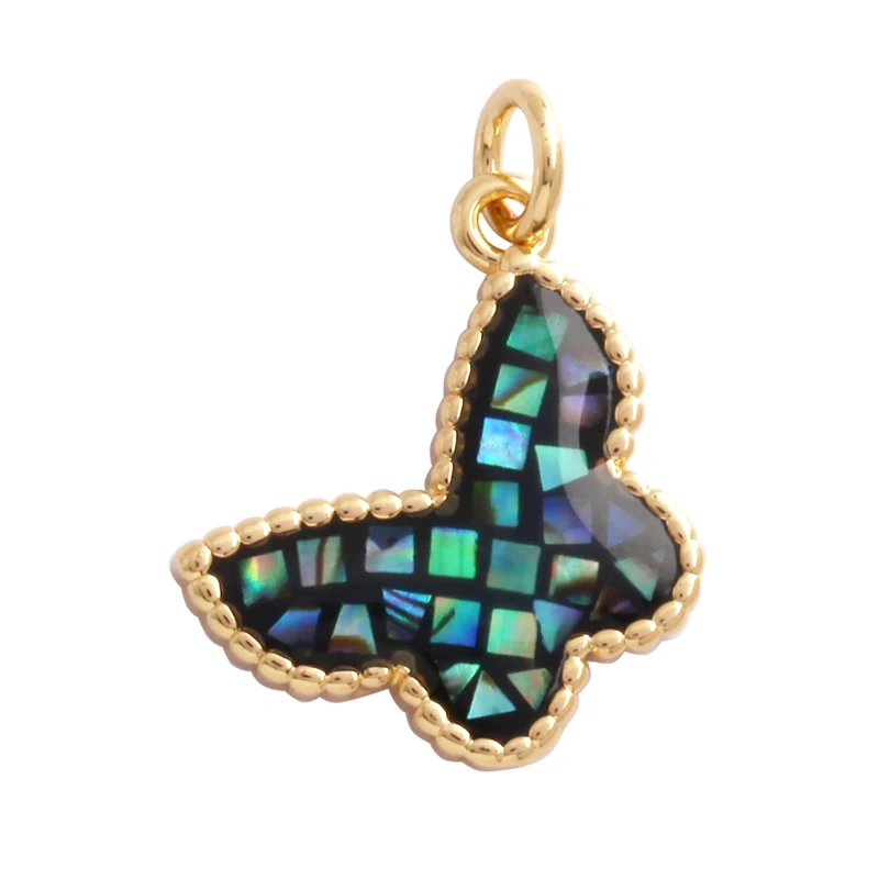 Fashion Heart Butterfly 18K Gold Plated Inlaid Shell Chips Charm Pendant,Jewelry Necklace Accessories Hand Making Supplies L49
