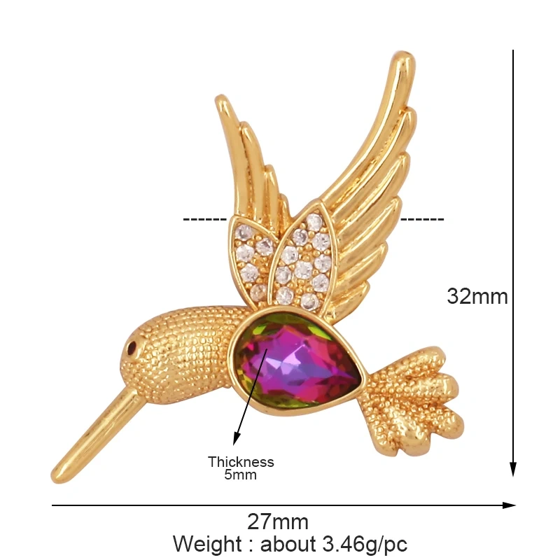 Dainty Butterfly Dragonfly Bird Bee Charm Pendant,Trendy Oil Dropped 18K Gold Inlaid Zircon Animal Jewelry Necklace Supplies L35