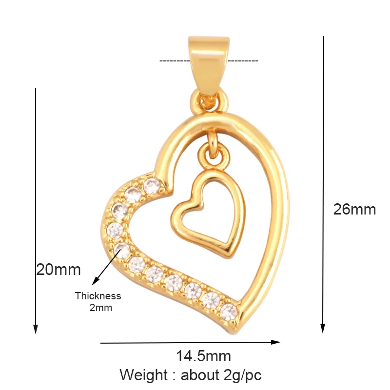 Colour Rainbow CZ Heart Wing Charm Pendant,Cubic Zirconia Paved Pink Blue,18K Real Gold Plated Colour,Craft jewelry Supplies L38
