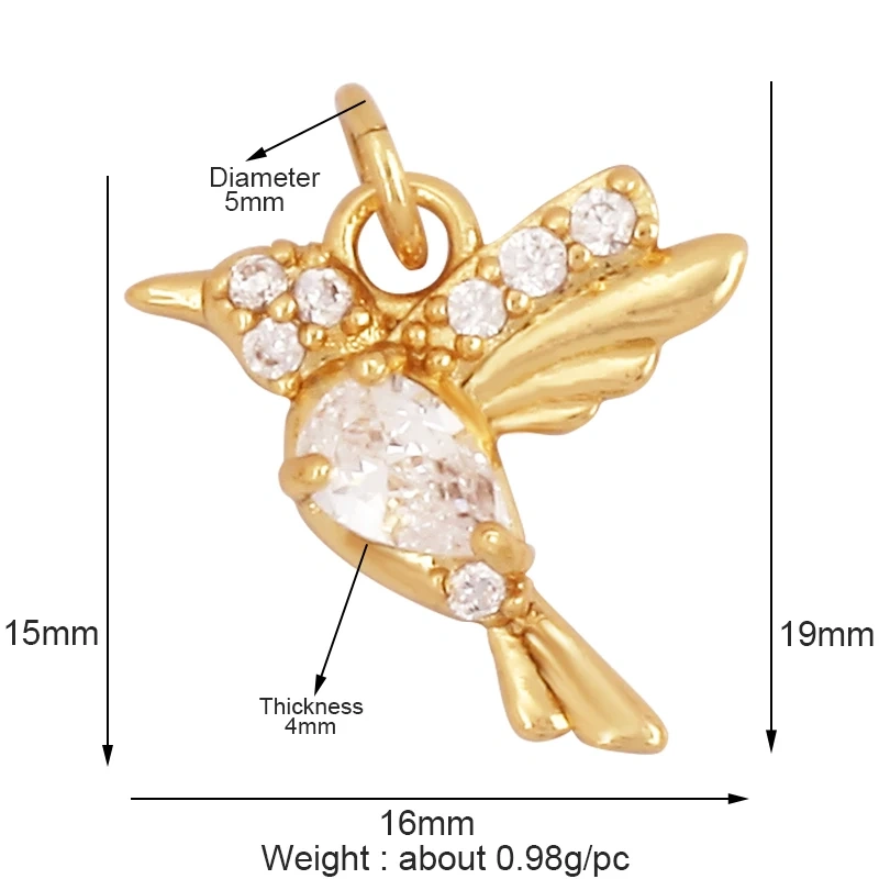 Dainty Butterfly Dragonfly Bird Bee Charm Pendant,Trendy Oil Dropped 18K Gold Inlaid Zircon Animal Jewelry Necklace Supplies L35