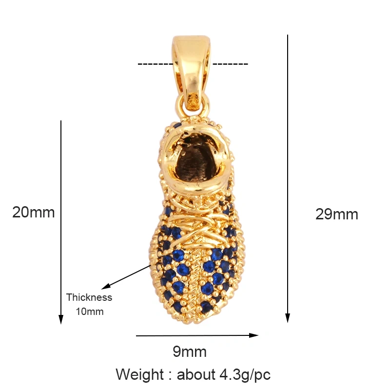 Trendy Sports Sneakers Skis Surfboard Bike Cubic Zirconia CZ Paved Charm Pendant, 18K Gold Necklace Craft Jewelry Supplies M26