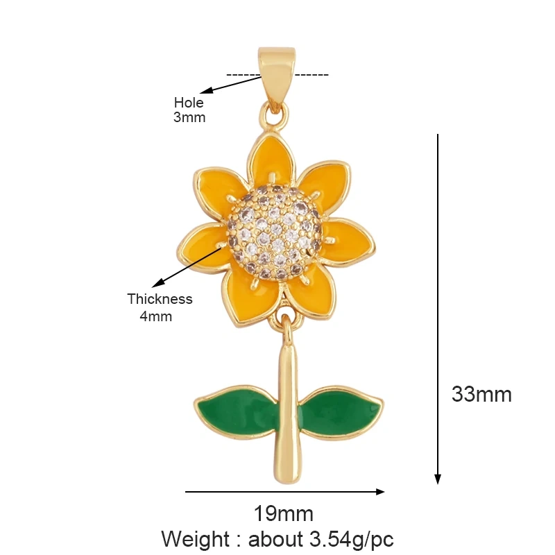 Sweet Colorful Sun Rose Flower Charm Pendant,Trendy 18K Gold Geometry Zircon Necklace Accessories DIY Handy Craft Jewelry L33