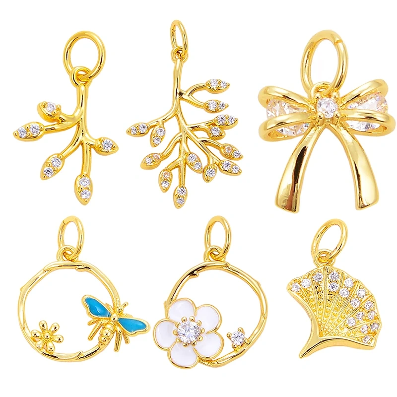 Beadsfeeder mini leaf leaves garland flower charm pendant, real gold colour plated , craft jewelry supplies