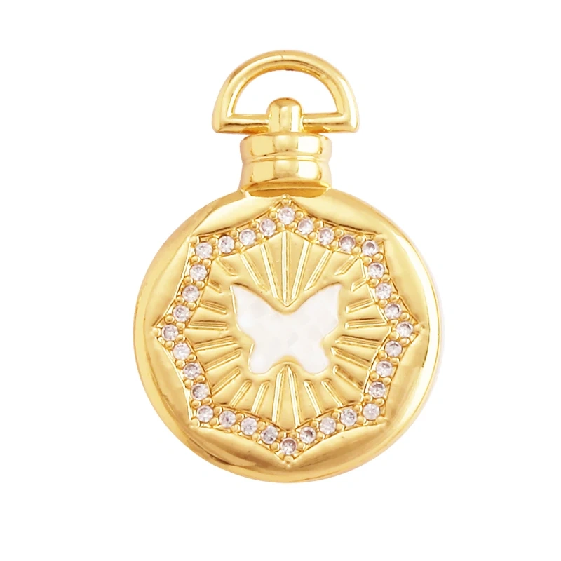 Round Coin Brass Gold Plated Inlaid Shell Chips Star Moon Charm Pendant, Jewelry Necklace Accessories Hand Making Supplies L49