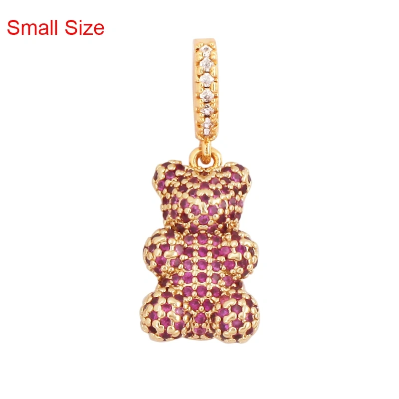 Luxury Fine Inlaid Rainbow Cubic Zironia Charm Pendant,Cute Bear Jewelry Necklace Bracelet Making Wholesale Supplies M85