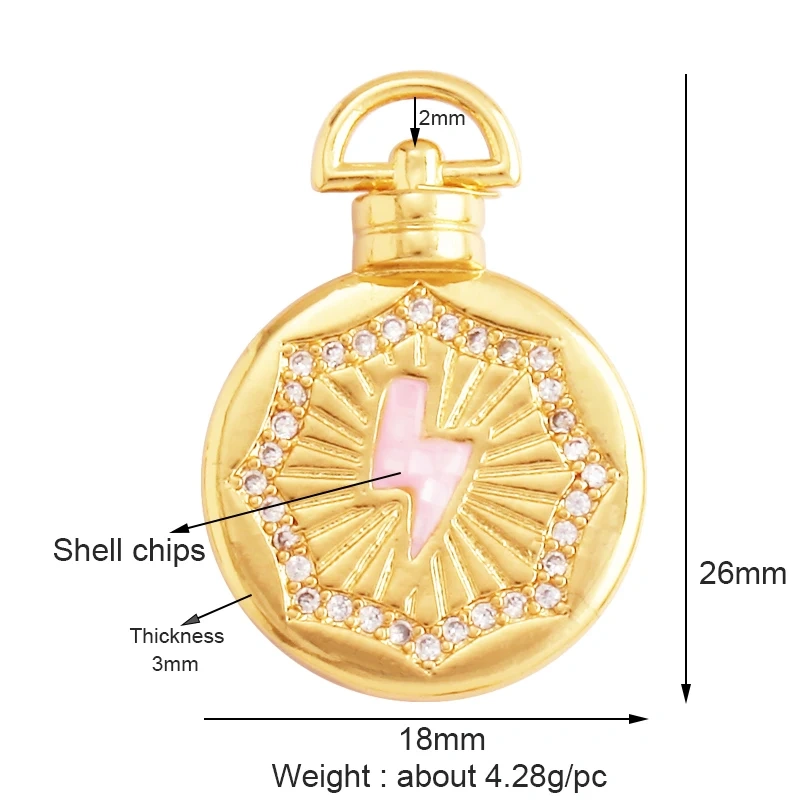 Round Coin Brass Gold Plated Inlaid Shell Chips Star Moon Charm Pendant, Jewelry Necklace Accessories Hand Making Supplies L49