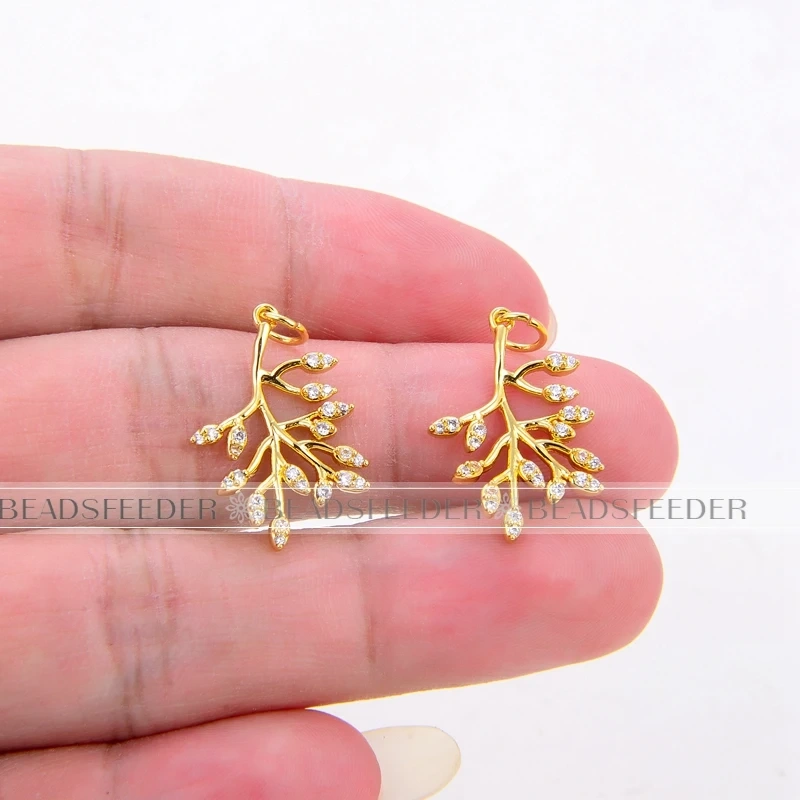 Beadsfeeder mini leaf leaves garland flower charm pendant, real gold colour plated , craft jewelry supplies