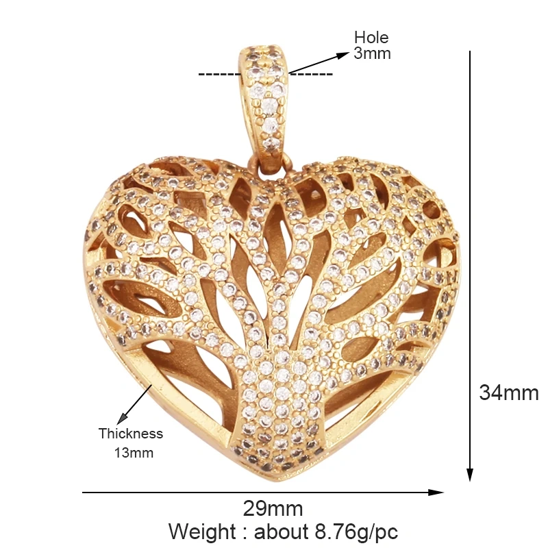 Classics Love Heart Cubic Zirconia Charm Pendant,Fashion Heart Shape Hollow 18K Gold Plated Colourful Craft Jewelry Supply L38