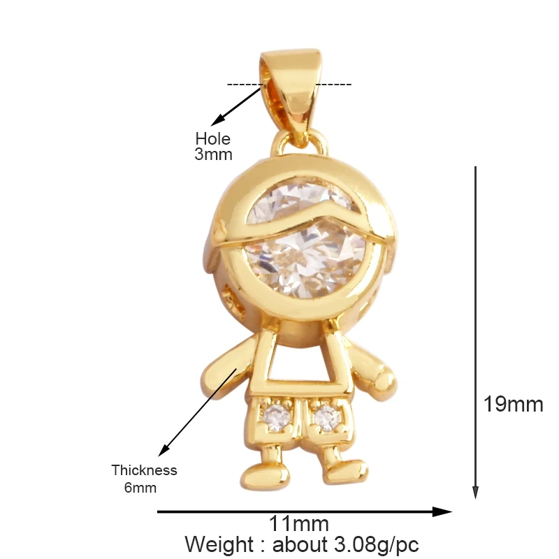 Trendy Love Heart Boy Girl Mama Cubic Zirconia Charm Pendant,18K Gold Necklace Bracelet for DIY Handmade Jewelry Supplies K30