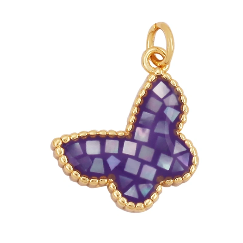 Fashion Heart Butterfly 18K Gold Plated Inlaid Shell Chips Charm Pendant,Jewelry Necklace Accessories Hand Making Supplies L49