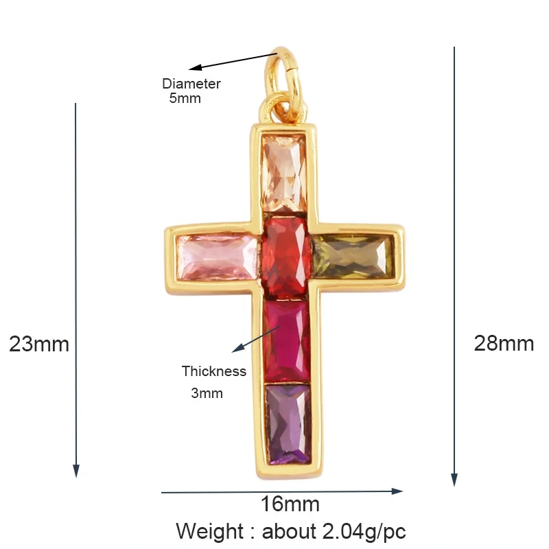 Religions Gold Plated Rainbow Cubic Zirconia CZ Paved Pearl Cross Charm Pendant,Jewelry Necklace Bracelet Accessories Supply M51