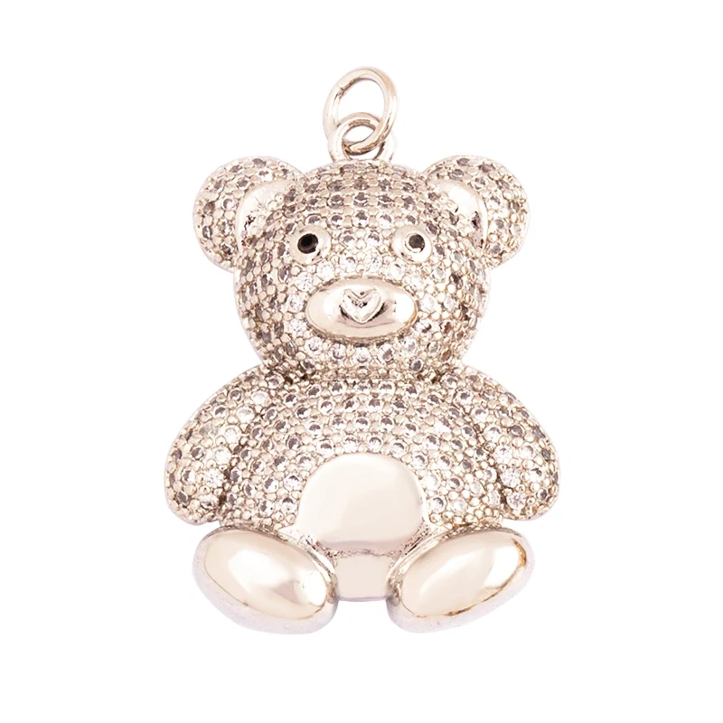 Cute Bear Charm Pendant in Gold Colour , Pearl Cubic Zironia CZ Paved , Jewelry Necklace Bracelet Making Wholesale Supplies M85 K12