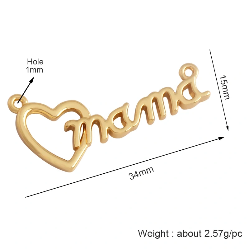 Trendy Love Heart Boy Girl Mama Cubic Zirconia Charm Pendant,18K Gold Necklace Bracelet for DIY Handmade Jewelry Supplies K30
