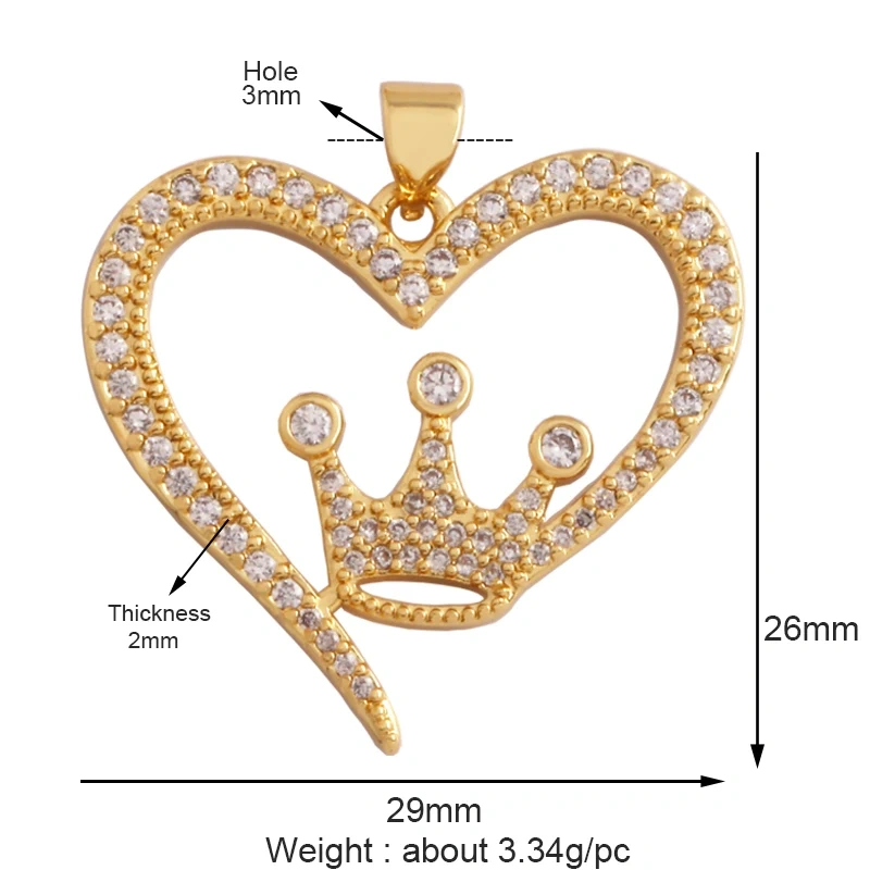 Creative Love Heart Crown Eiffel Tower Zircon Charm Pendant,Geometry 18K Real Gold Plated Jewelry Findings Supplies M64