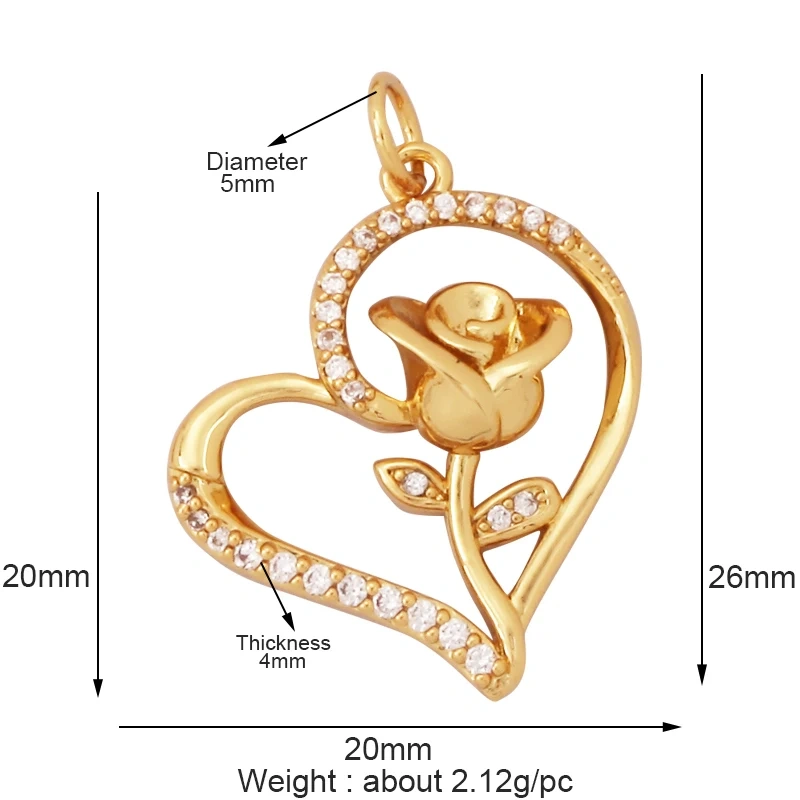 Classics Love Heart Cubic Zirconia Charm Pendant,Fashion Heart Shape Hollow 18K Gold Plated Colourful Craft Jewelry Supply L38