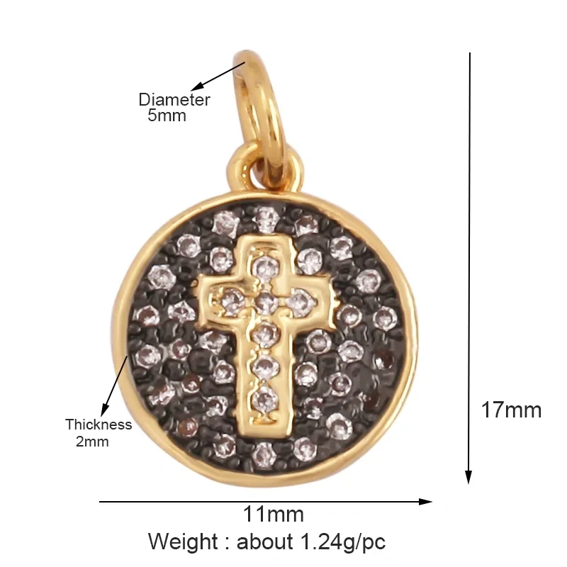 Cross Religious Style Charm Pendant,Gold Plated Inlaid Colorful Cubic Zirconia Jewelry Necklace Bracelet Accessories Supply M51