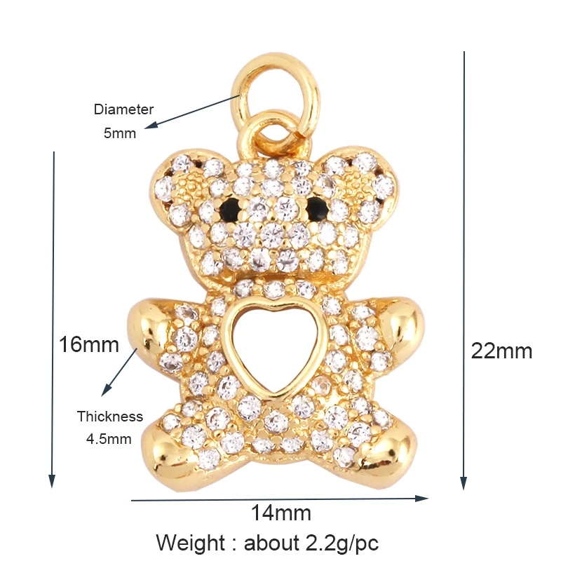 Cute Bear Charm Pendant in Gold Colour , Pearl Cubic Zironia CZ Paved , Jewelry Necklace Bracelet Making Wholesale Supplies M85