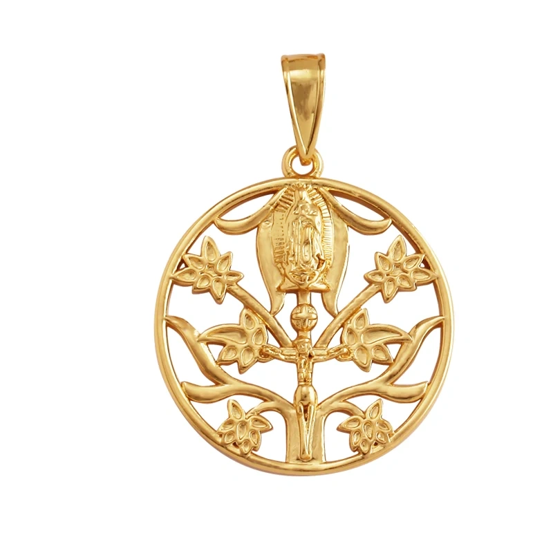 Holy Jesus Virgin Mary Charm Geometry Pendant,Religious 18K Gold Inlaid Cubic Zirconia Jewelry Necklace Accessories Supplies M51