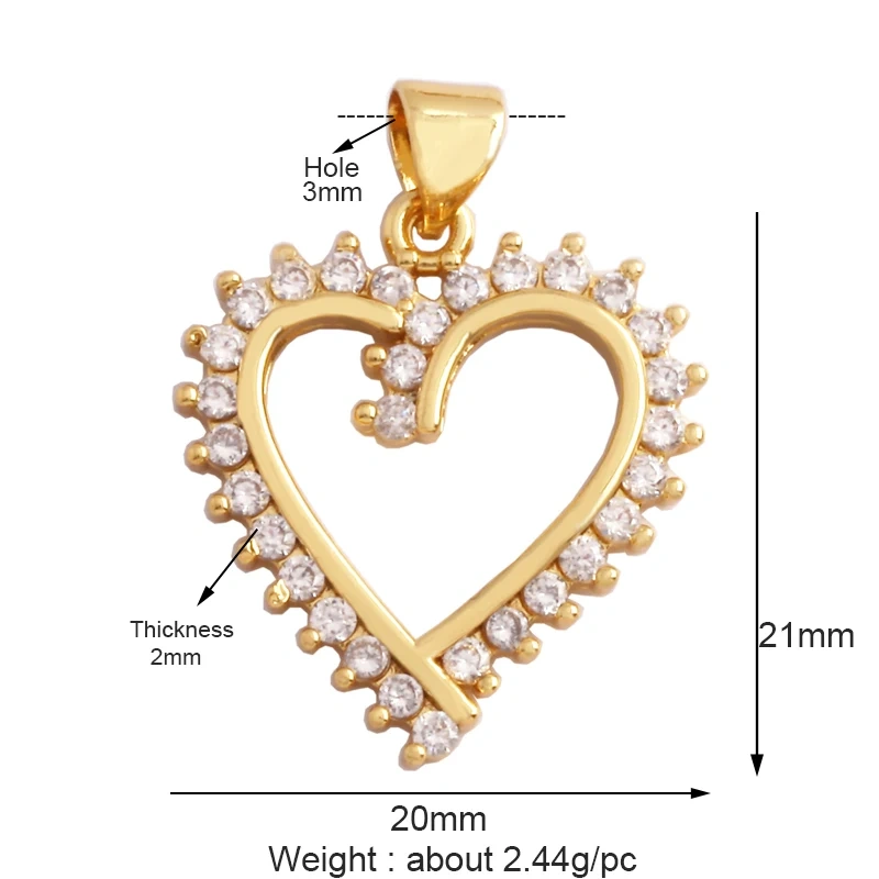 Creative Love Heart Crown Eiffel Tower Zircon Charm Pendant,Geometry 18K Real Gold Plated Jewelry Findings Supplies M64