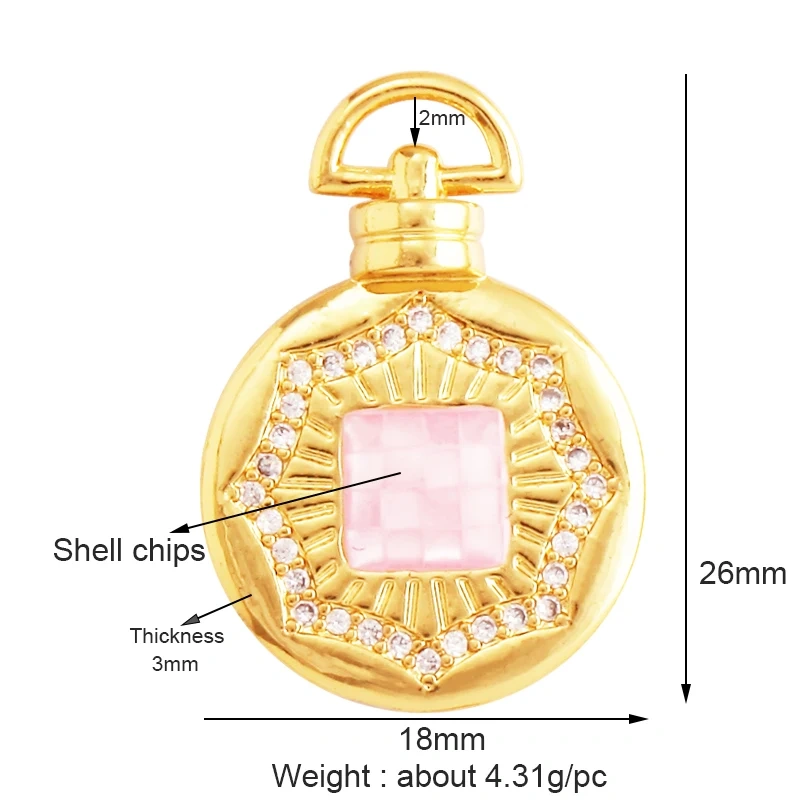 Round Coin Brass Gold Plated Inlaid Shell Chips Star Moon Charm Pendant, Jewelry Necklace Accessories Hand Making Supplies L49