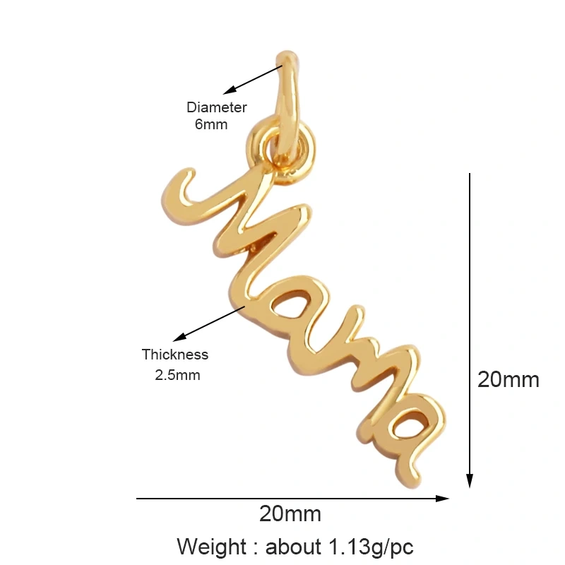Trendy Love Heart Boy Girl Mama Cubic Zirconia Charm Pendant,18K Gold Necklace Bracelet for DIY Handmade Jewelry Supplies K30