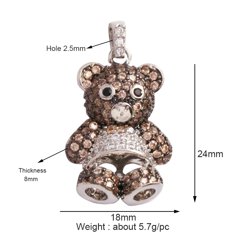 Cute Bear Charm Pendant in Gold Colour , Pearl Cubic Zironia CZ Paved , Jewelry Necklace Bracelet Making Wholesale Supplies M85 K12