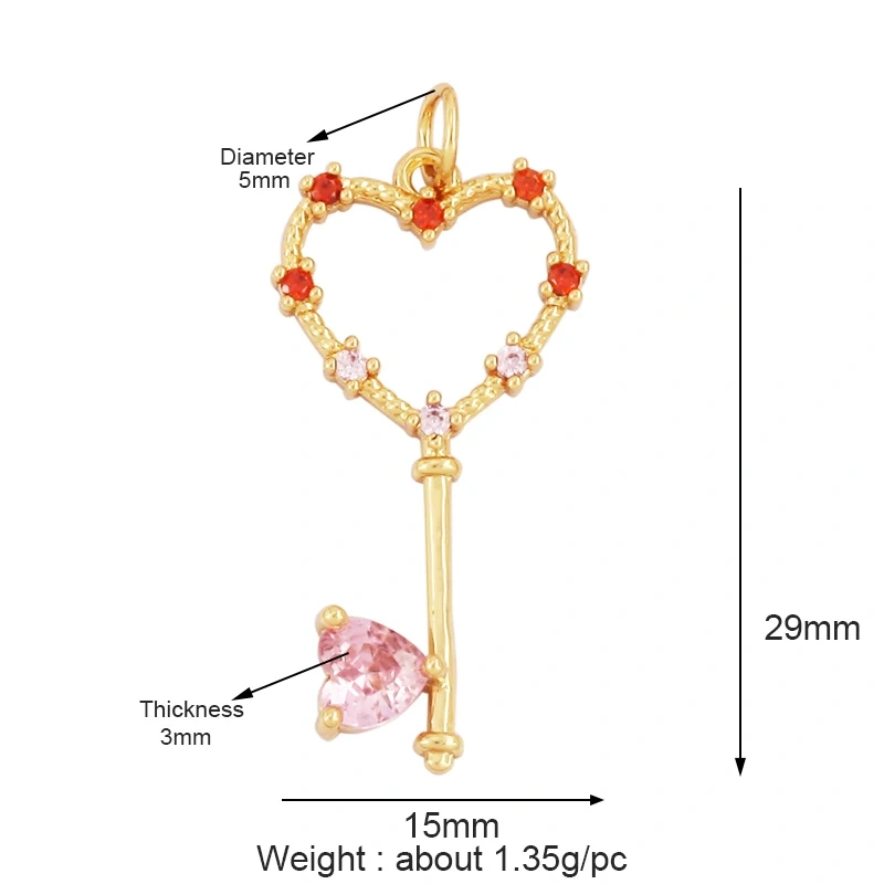 Love Heart Pearl Zircon 18K Gold Plated Colorful Lock Charm Pendant,Necklace Bracelet Handmaking DIY Jewelry Findings Supply M65