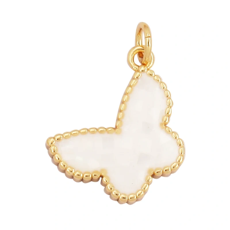 Fashion Heart Butterfly 18K Gold Plated Inlaid Shell Chips Charm Pendant,Jewelry Necklace Accessories Hand Making Supplies L49