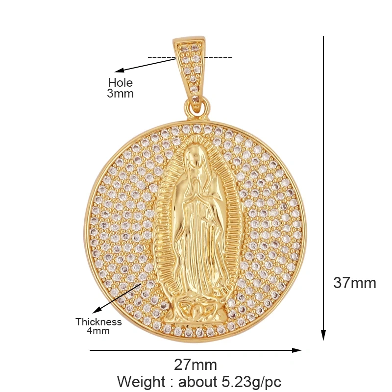 Holy Jesus Virgin Mary Charm Geometry Pendant,Religious 18K Gold Inlaid Cubic Zirconia Jewelry Necklace Accessories Supplies M51