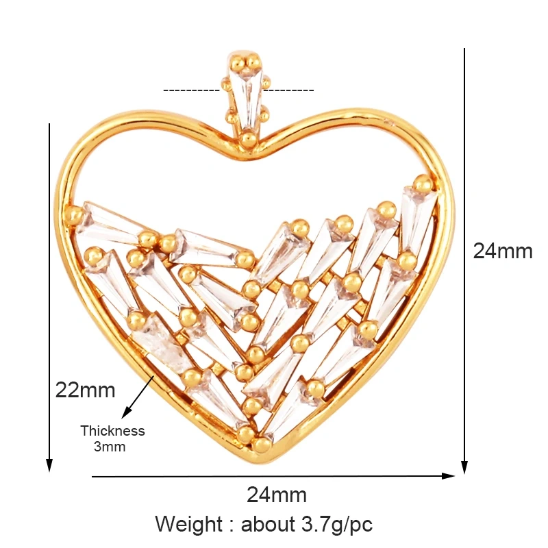 Colour Rainbow CZ Heart Wing Charm Pendant,Cubic Zirconia Paved Pink Blue,18K Real Gold Plated Colour,Craft jewelry Supplies L38