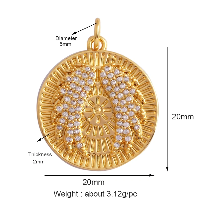 Apollo Sun-god Moon Evil Eye Wing Coin Charm Pendant,Mat 18K Gold Colour Plated ,Craft Jewelry Necklace WholeSale Supplies L13