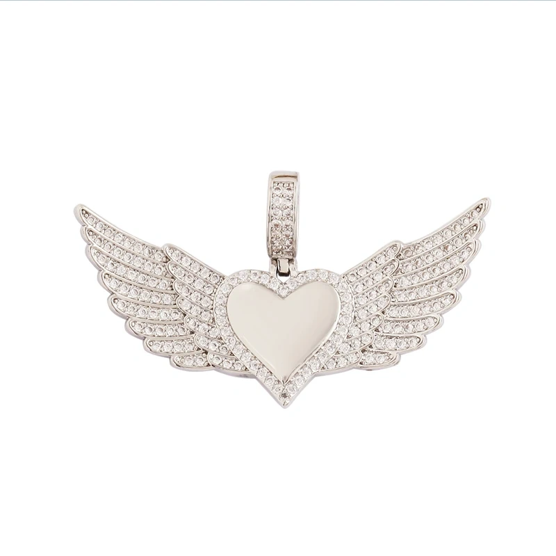 Classics Love Heart Zircon Focal Charm Pendant,Creative Angel Wings 18K Real Gold Plated Jewelry Findings Accessories Supply L27