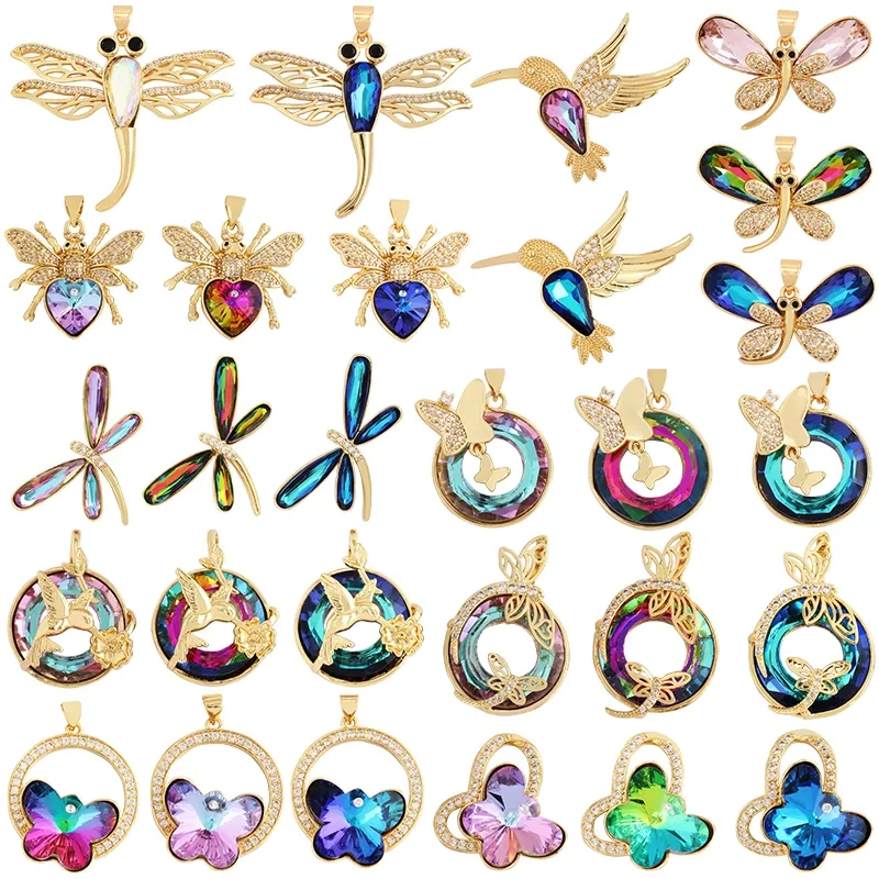 Butterfly Dragonfly Spider Bird Transparent Crystal Glass Charm Pendant,Insect Animal Jewelry Craft Necklace Making Supplies M46