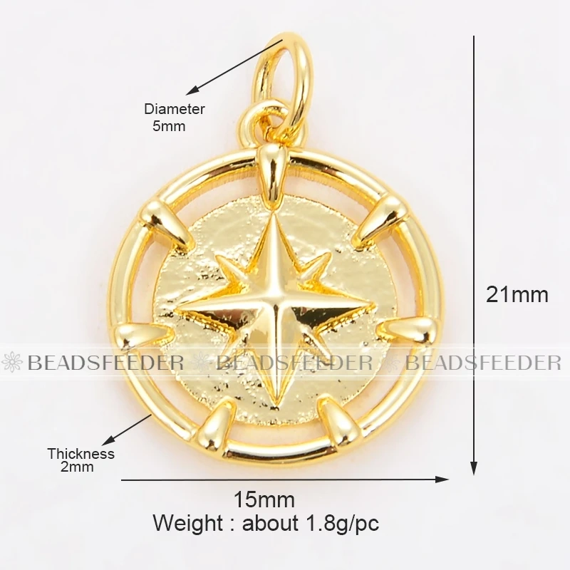 Beadsfeeder Coin Round Moon Sun Star Mini Charm Pendant, Real Gold Colour Plated , Jewelry Supplies L13