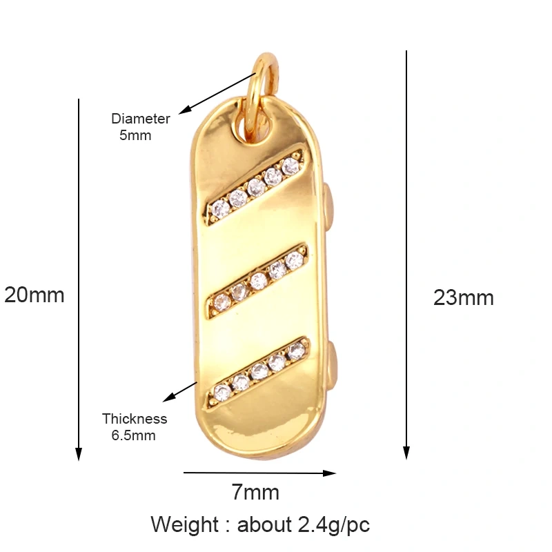 Sports Sneakers Skis Surfboard Key Flower Cubic Zirconia CZ Paved Charm,18K Real Gold Plated Colour , Craft Jewelry Supplies L87