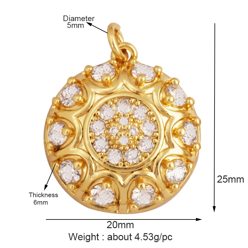 Trendy Rainbow Love Heart Happy Face Sun Charm Pendant,18K Gold Plated Zircon Necklace Bracelet For Handmade Jewelry Supply L21