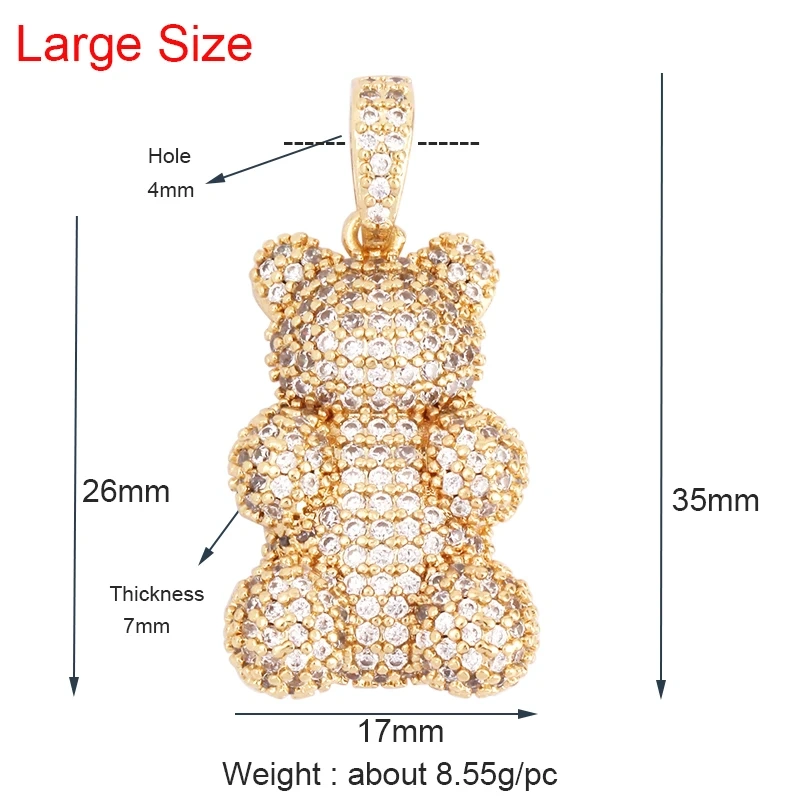 Cute Bear Charm Pendant in Gold Colour , Pearl Cubic Zironia CZ Paved , Jewelry Necklace Bracelet Making Wholesale Supplies M85