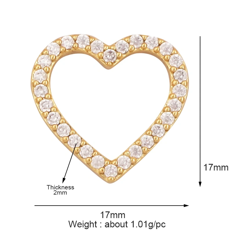 Classics Love Heart Cubic Zirconia Charm Pendant,Fashion Heart Shape Hollow 18K Gold Plated Colourful Craft Jewelry Supply L38