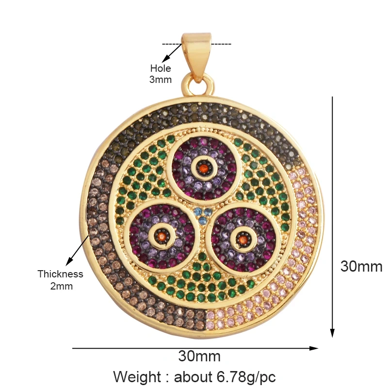 Mandragora Kaleidoscope Eye Colorful Zircon Focal Charm Pendant,Creative 18K Gold Plated Jewelry Findings Accessories Supply L56