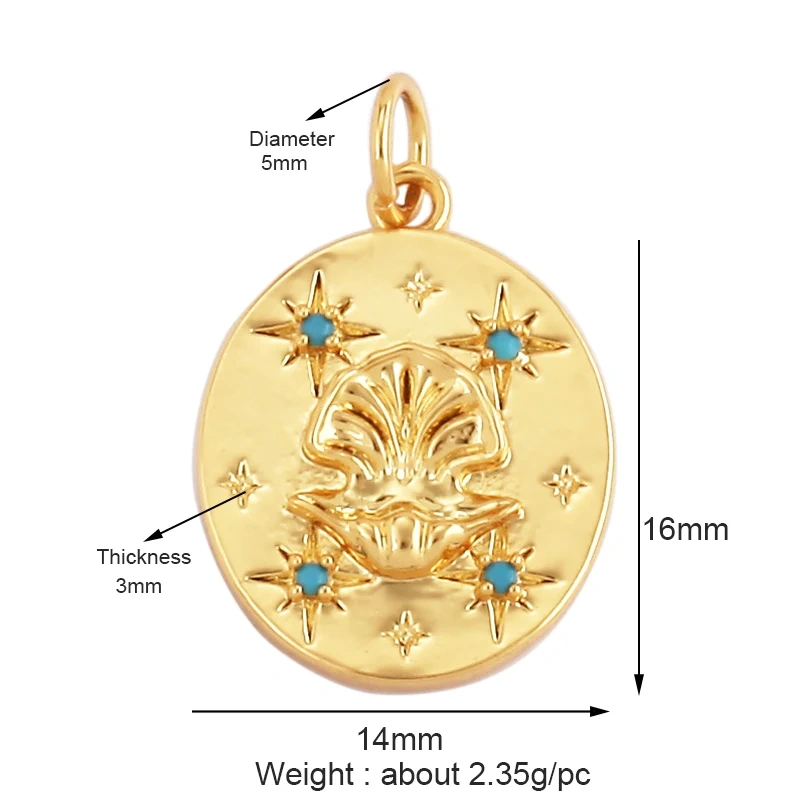 Blue Ocean Shell Jellyfish Conch Dolphin Sea Horse Fish Bone Shrimp Charm Pendant,Gold Plated Zircon Jewelry Findings Supply M67