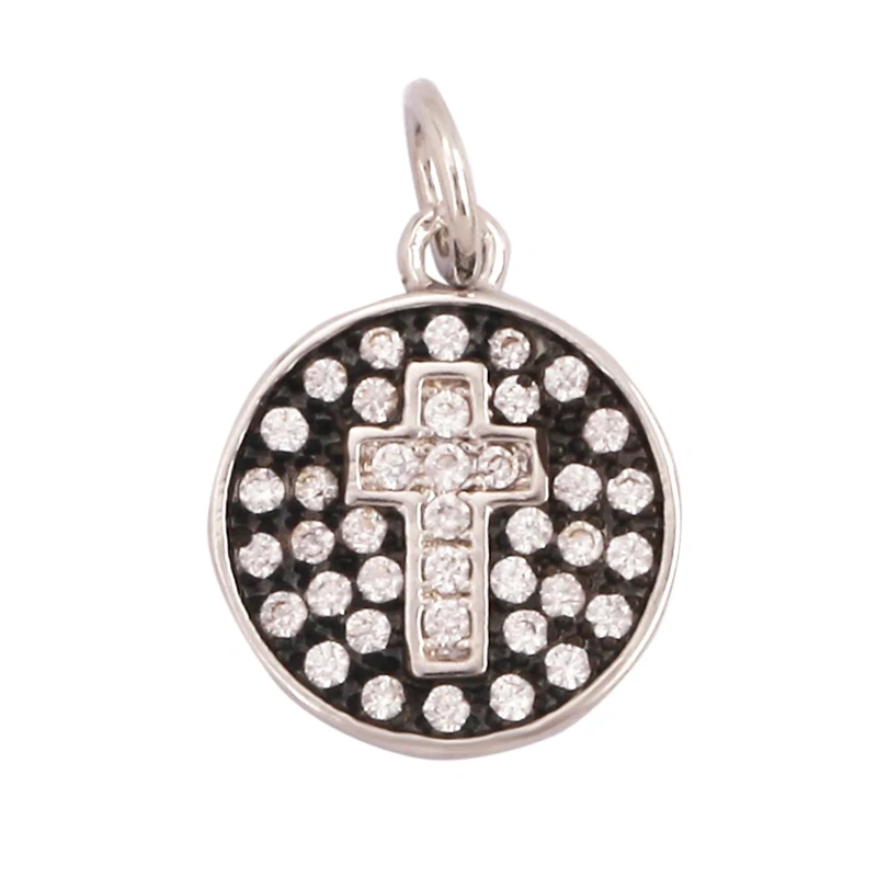 Cross Religious Style Charm Pendant,Gold Plated Inlaid Colorful Cubic Zirconia Jewelry Necklace Bracelet Accessories Supply M51