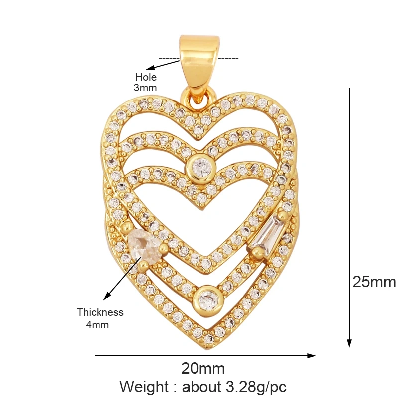 Classics Love Heart Zircon Focal Charm Pendant,Creative Angel Wings 18K Real Gold Plated Jewelry Findings Accessories Supply L27