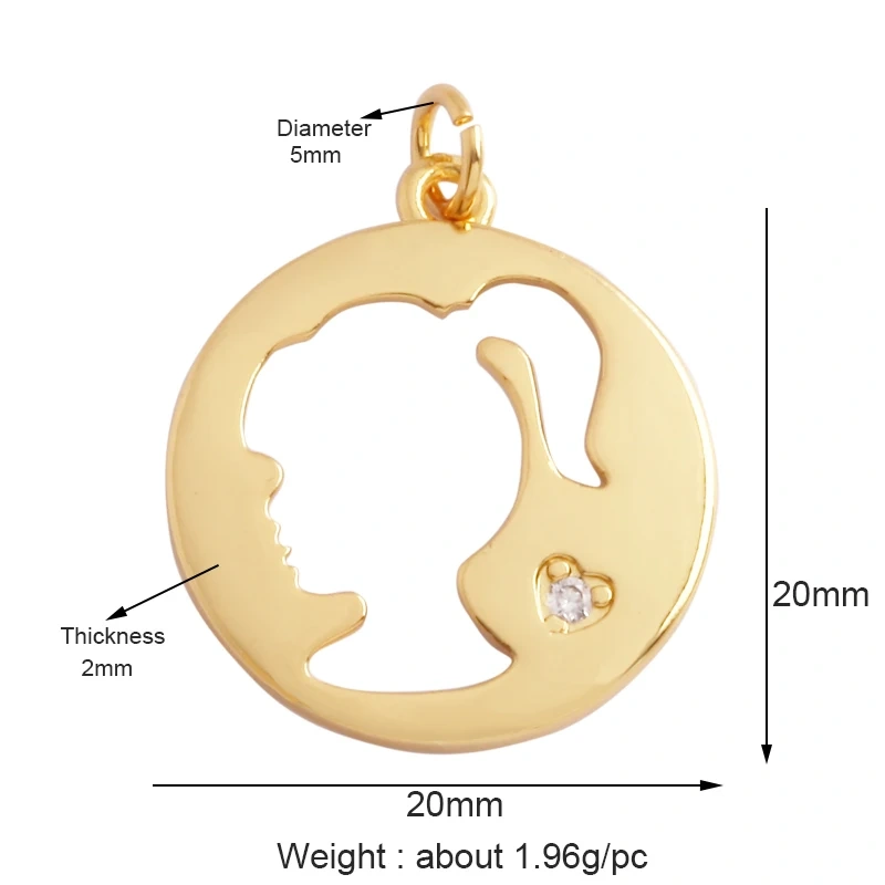 Trendy Love Heart Boy Girl Mama Cubic Zirconia Charm Pendant,18K Gold Necklace Bracelet for DIY Handmade Jewelry Supplies K30