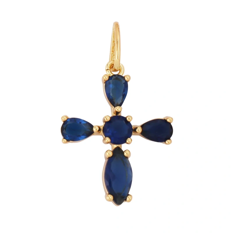 Cross Religious Style Charm Pendant,Gold Plated Inlaid Colorful Cubic Zirconia Jewelry Necklace Bracelet Accessories Supply M51